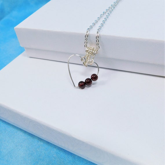 Wire Wrapped Garnet Pendant, Artisan Crafted Gemstone Heart January Birthstone Necklace, Unique Wearable Art Jewelry Birthday Present Ideas