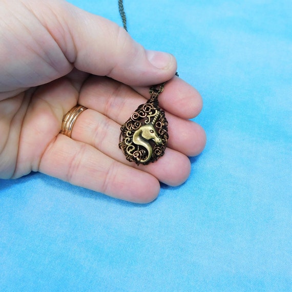 Artisan Crafted Unicorn Necklace, Wire Wrapped Artistic Unicorn Pendant, Wearable Art Unicorn Theme Jewelry Birthday Present for Wife or Mom