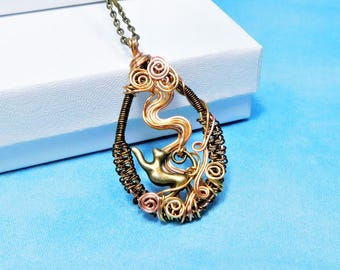 Collar artístico de gato, joyería única con temática de mascotas envuelta en alambre, colgante de gatito artístico para llevar, regalo felino hecho a mano para esposa, mamá o hermana.