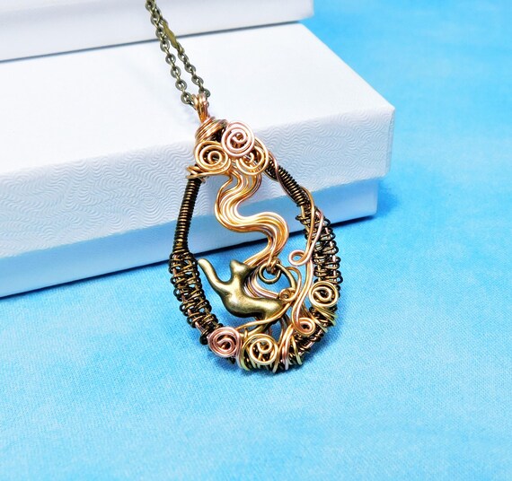 Artistic Cat Necklace, Unique Wire Wrapped Pet Theme Jewelry, Wearable Art Kitty Pendant, Handmade Feline Present for Wife, Mom or Sister
