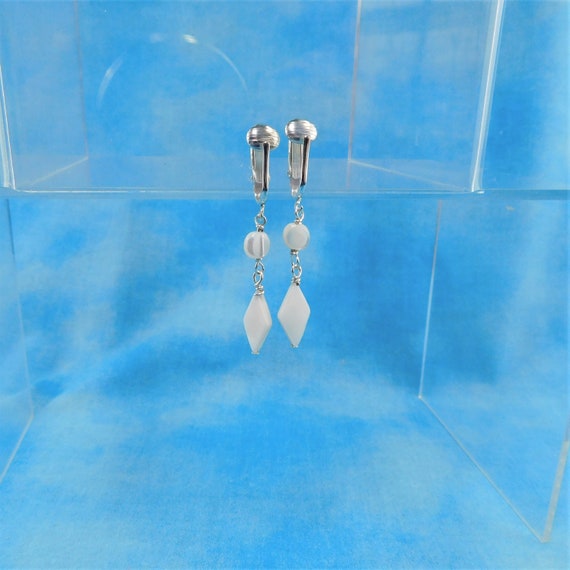 Mother of Pearl Non Pierced Geometric Earrings, Artisan Crafted Clip on Dangles, Unique Jewelry Anniversary or Birthday Gift for Wife or Mom