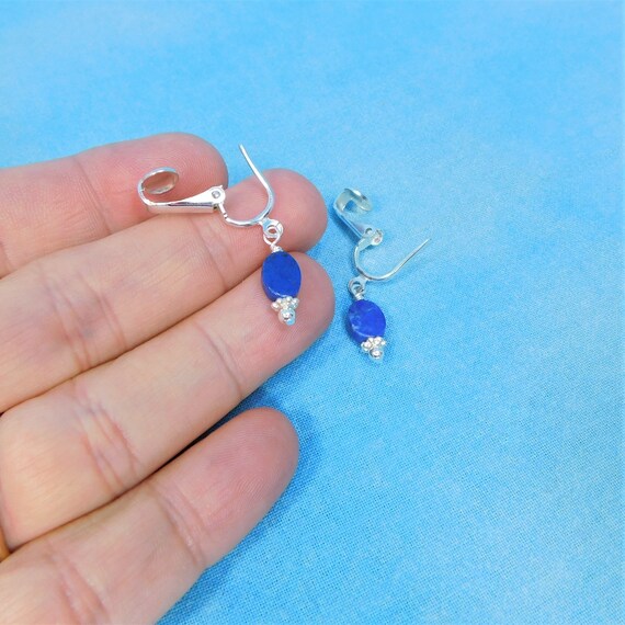 Lapis Lazuli Non Pierced Earrings, Blue Gemstone Clip on Dangles, Ladies Birthday Present, Anniversary Gift for Wife or Best Friend Gift