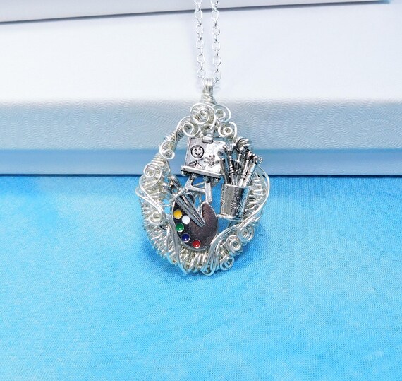 Artist Theme Necklace, Artistic Painter Pendant, Wearable Art Jewelry Present for Mom, Appreciation Gift for Art Teacher or Women who Paint