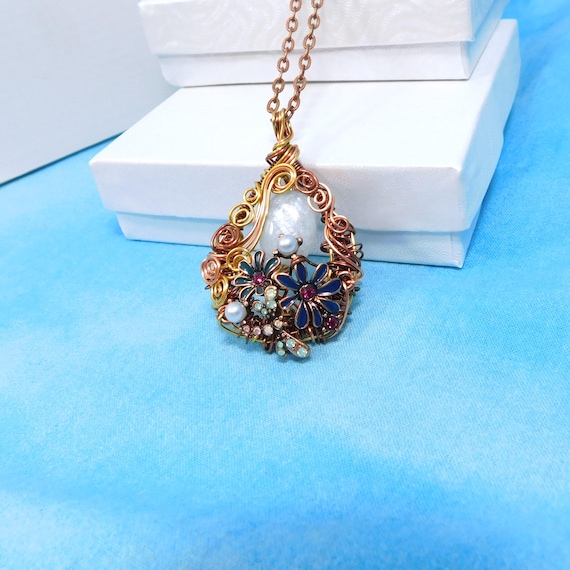 Wire Wrapped Aquamarine Pendant March Birthstone Necklace, Artisan Crafted Gemstone Jewelry Birthday Gift, Precious Gem Wearable Art Jewelry