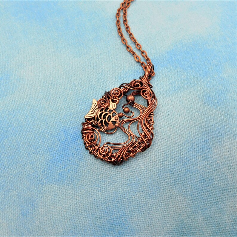 Artistic Fish Necklace Beach Jewelry Aquatic Sea Life Birthday Present or Anniversary Gift for wife Artisan Crafted Nautical Theme Pendant