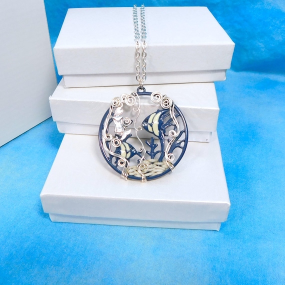 Mermaid Necklace Unique Wire Wrapped Pendant Sea Life Theme Jewelry Artistic Handmade Artisan Crafted Wearable Art Present for Women