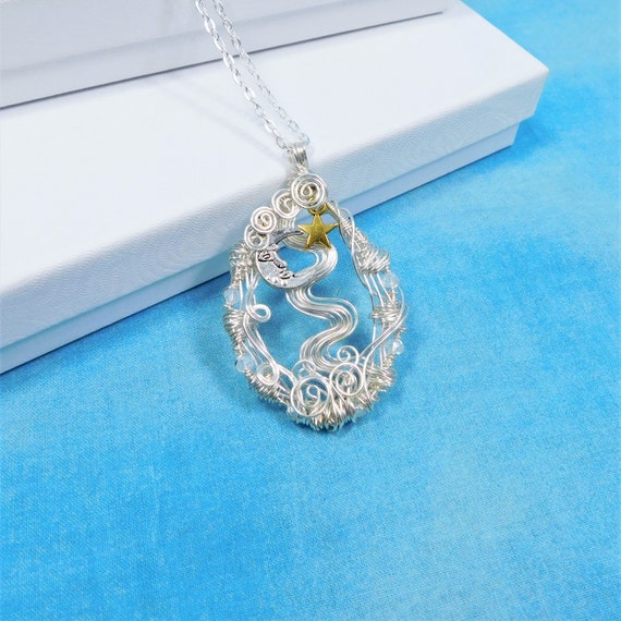 Artistic Moon and Star Necklace Celestial Theme Pendant for Women, Lunar Jewelry Birthday Gift for Girlfriend, Wife, Daughter or Mom