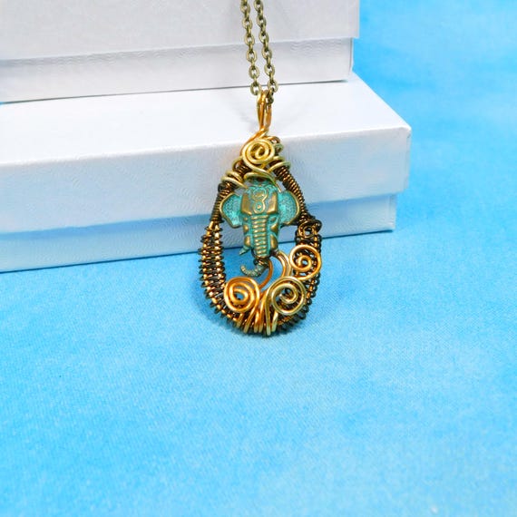 Unique Wire Wrapped Elephant Necklace, Rustic Artisan Crafted Pendant, Handmade Wearable Art Jewelry, Animal Theme Present for Wife or Mom