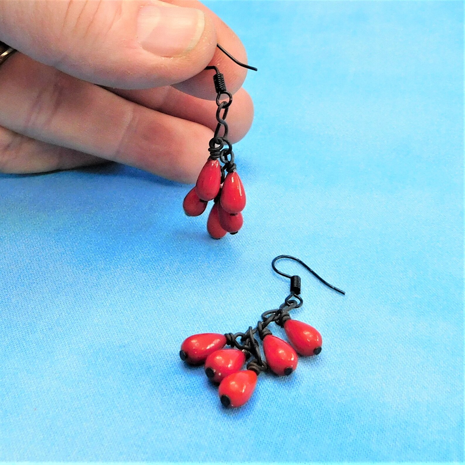 Red Coral Earrings Unique Handcrafted Teardrop Cluster Etsy