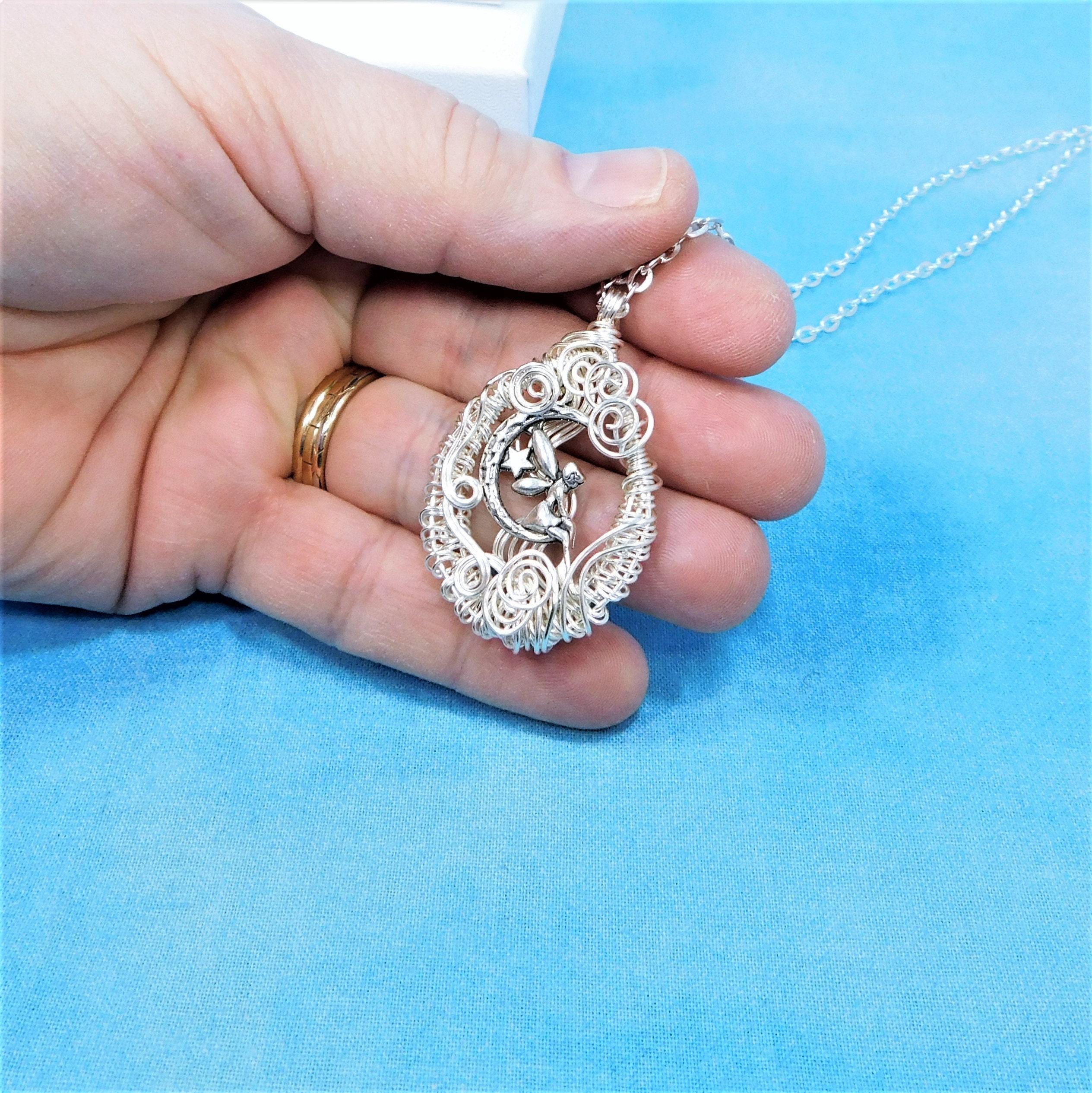 Fantasy Jewelry Fairy Necklace, Artisan Crafted Woven Wire Wrapped