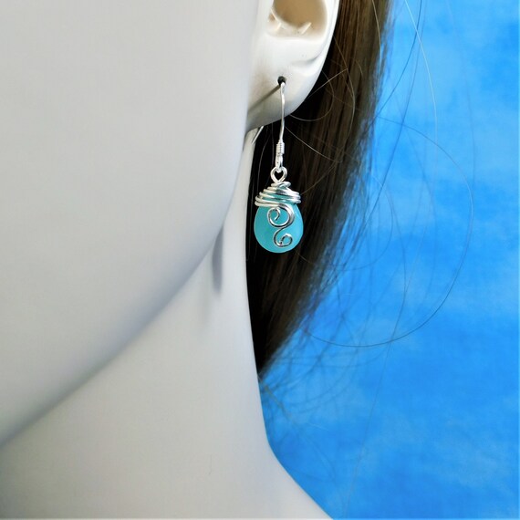 Aqua Blue Teardrop Dangle Earrings for Pierced Ears, Fire Polished Czech Glass Jewelry, Present for Girlfriend, Wife or Gift for Mom