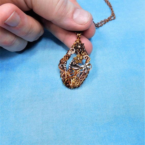 Artistic Wire Wrapped Dragonfly Necklace Memorial Pendant, Artisan Crafted Bereavement Present, Wearable Art Jewelry for Sympathy Gift