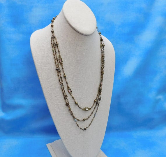 Artisan Crafted Triple Strand Necklace, Artistic Handcrafted Wire Wrapped Beaded Link Jewelry, Wearable Art Christmas Present for Women