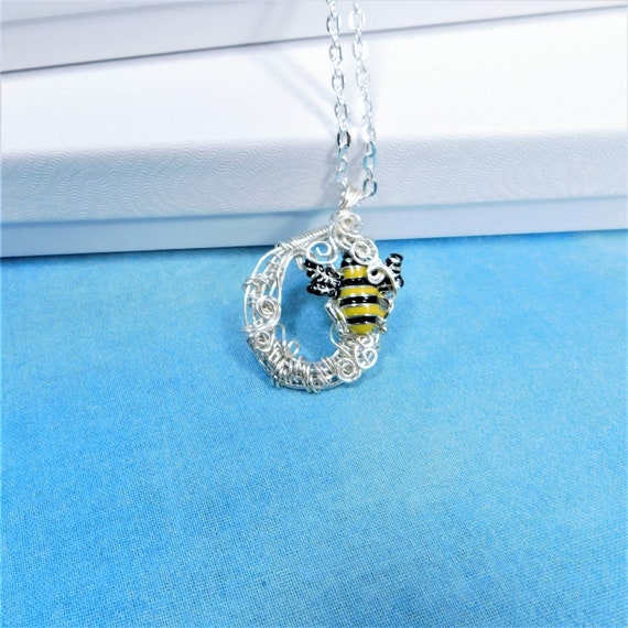 Artistic Bumblebee Necklace, Honeybee Pendant Wearable Art, Bee Jewelry Present for Girlfriend, Mom, Wife or for Best Friend Beekeeper Gift