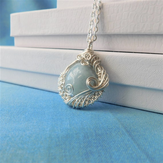 Unique Wire Wrapped Aquamarine Pendant, Artisan Crafted Wearable Art Gemstone Jewelry, March Birthstone Aquamarine Necklace Birthday Present