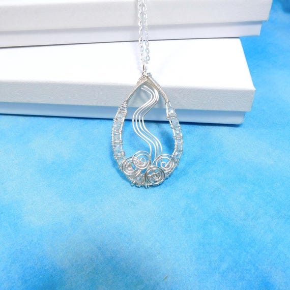 Woven Wire Wrapped Heart Necklace with Clear Crystals, One of a Kind Pendant Wearable Art Jewelry 15th Anniversary Gift Jewelry for Wife