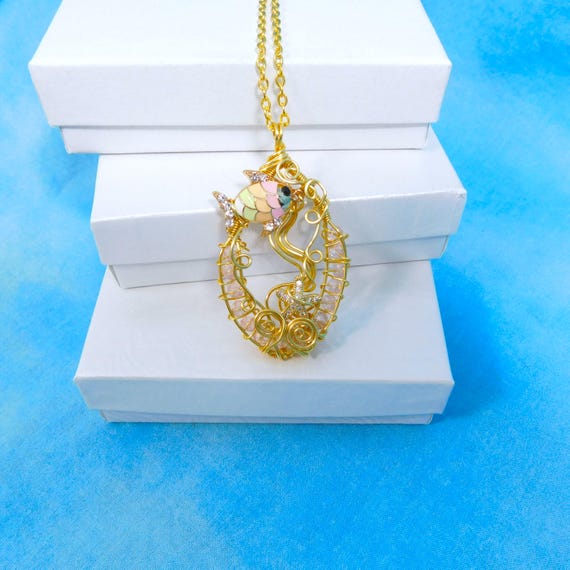 Tropical Fish Jewelry Beach Theme Necklace, Woven Wire Wrapped Fun Colorful Ocean Pendant, Whimsical Sea Wildlife Theme Wearable Art Gift