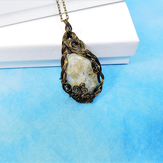 Wire Wrapped Aquaterra Jasper Pendant, Artisan Crafted Gemstone Necklace, Artistic Jewelry Birthday Present or Anniversary Gift for Women