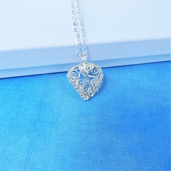 Woven Wire Wrapped Heart Pendant, Artisan Crafted Handmade Heart Necklace, Romantic Anniversary Gift for Wife, Girlfriend or Sweetheart