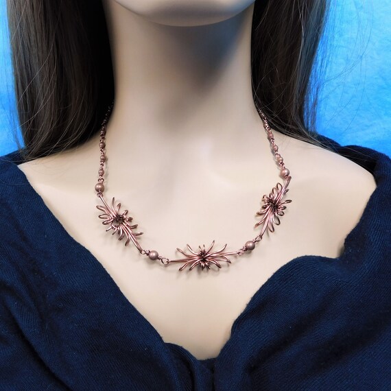 Unique Copper Wire Necklace, Artistic Wire Wrapped Statement Jewelry, One of a Kind Sculpted Wire Wearable Art Present for 7th Anniversary