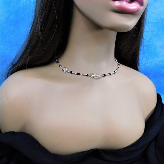16 Inch Choker Length Wire Wrapped Garnet Necklace, January Birthstone Birthday Present or 2nd Anniversary Gift for Wife or Girlfriend