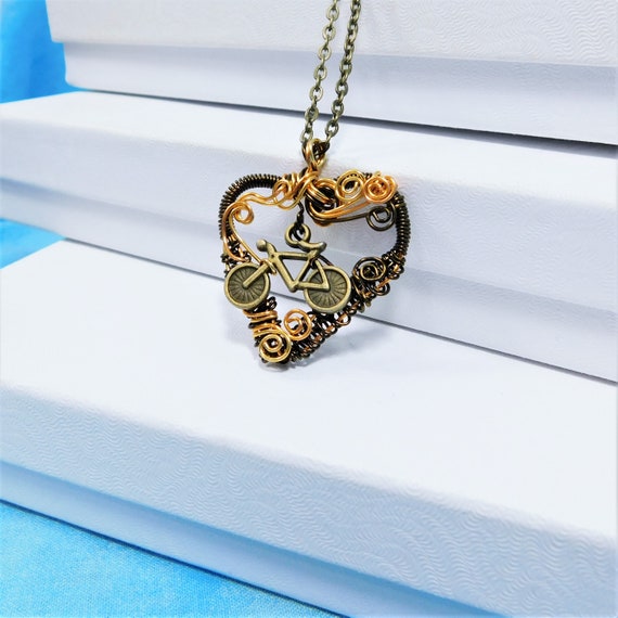 Handmade Heart Shaped Bicycle Pendant, Artistic Bike Necklace Unique Cycling Jewelry for Wife or Girlfriend, Present for Women Who Cycle