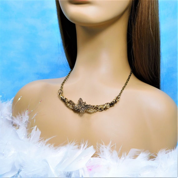 Woven Wire Butterfly Statement Necklace Memorial Jewelry Bereavement Present for Sympathy Gift, Nature Theme Bib Necklace for Women