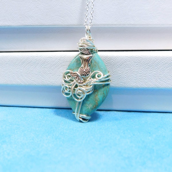 Wire Wrapped Gemstone Pendant with Mermaid, Mermaid Necklace Gemstone Jewelry Birthday or Christmas Present for Wife, Girlfriend or BFF