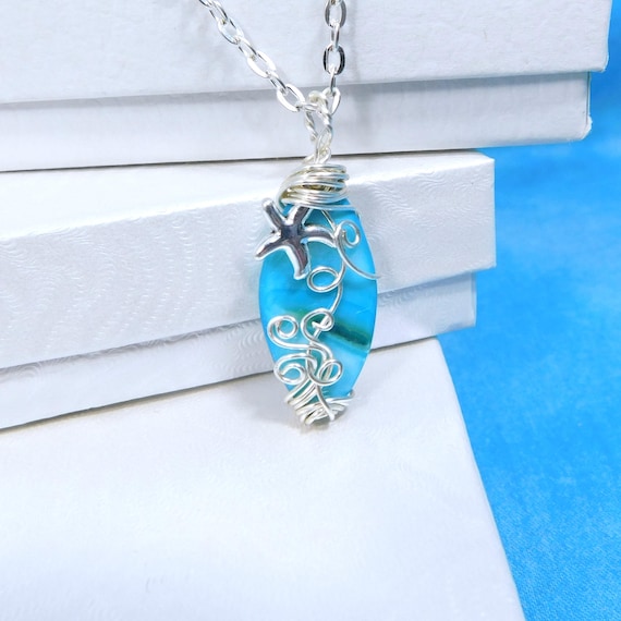 One of a Kind Starfish Necklace, Unique Wire Wrapped Beach Jewelry, Artisan Crafted Sea Theme Pendant, Wearable Art Present for Women