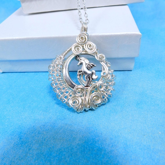 Artisan Crafted Winged Unicorn Necklace, Wire Wrapped Alicorn Pendant, Wearable Art Pegacorn Jewelry Gift or Birthday Present