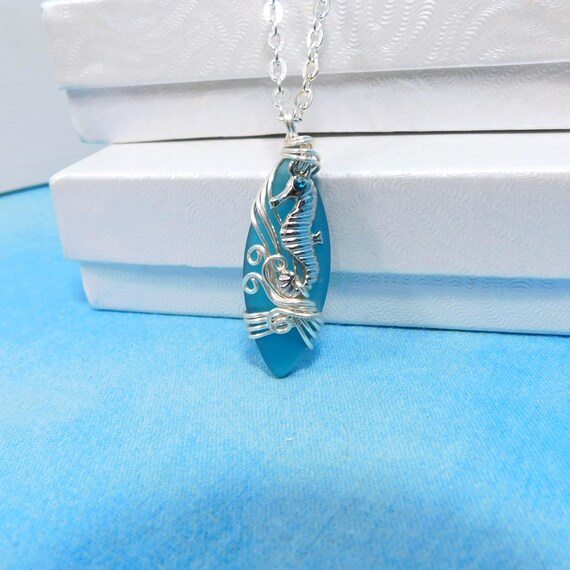 Seahorse Necklace Beach Theme Jewelry, Wire Wrapped Wearable Art Ocean Pendant, One of a Kind Marine Life Jewelry Anniversary Gift for Wife
