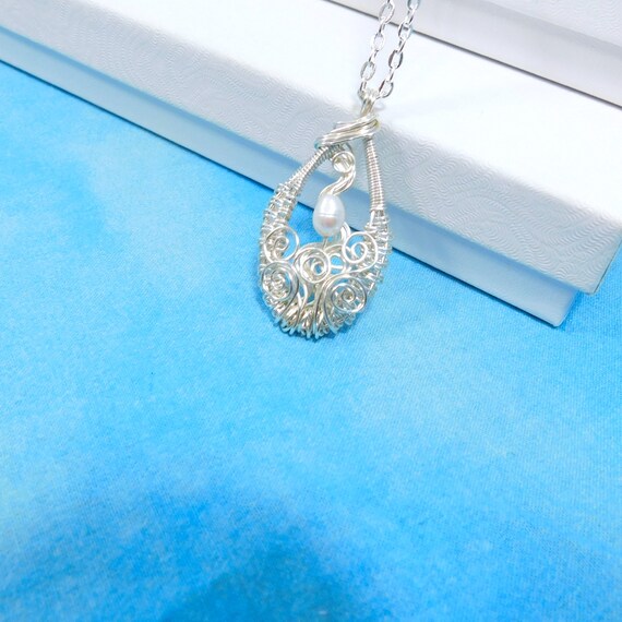 Single Pearl Necklace, Wire Wrapped Genuine Freshwater Pearl Pendant, Artisan Crafted June Birthstone Gemstone Jewelry June Birthday Gift