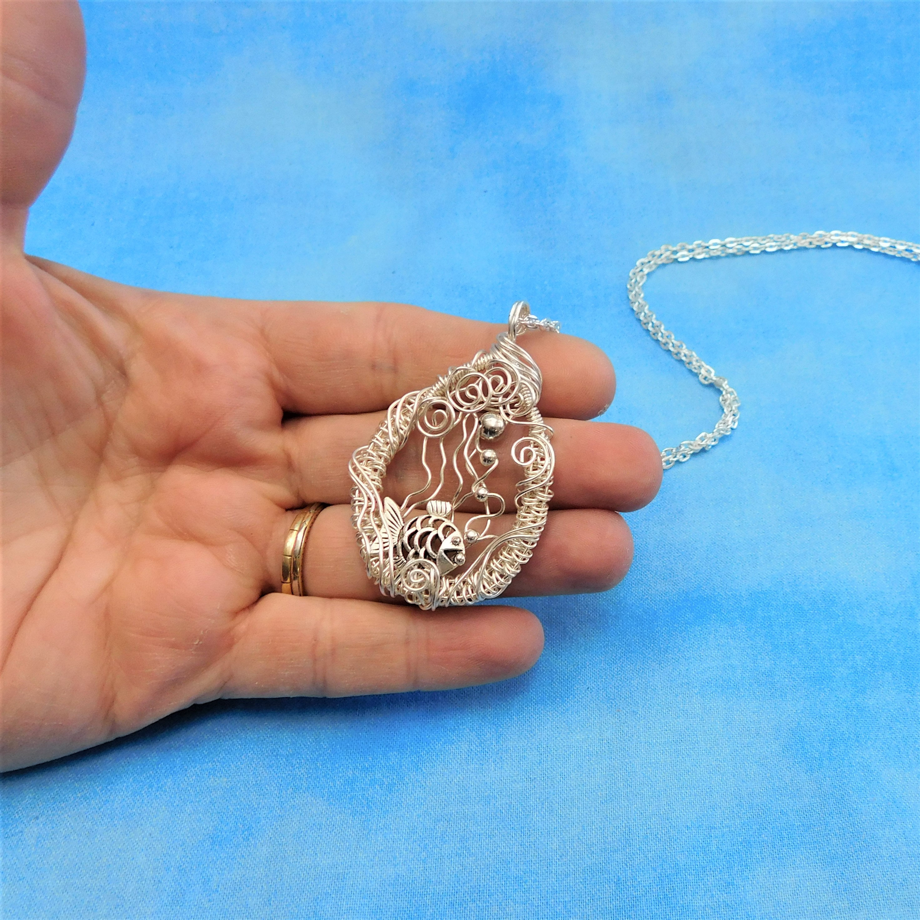 Whimsical Artisan Crafted Fish Necklace, Unique Wire Wrapped Aquatic