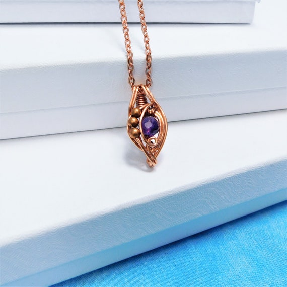 Copper Wire Wrapped Amethyst Pendant, Artisan Crafted Genuine Gemstone Necklace, February Birthstone Jewelry Wearable Art Birthday Present
