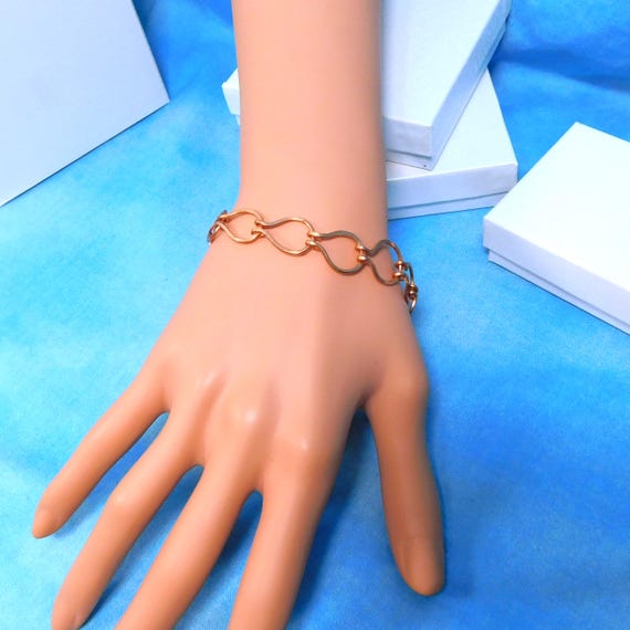 Bright Copper Wire Wrapped Bracelet, Artisan Crafted Sculpted Rose Gold Colored Wire Coil Bracelet Jewelry 7th Anniversary Gift for Wife