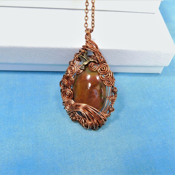 Wire Wrapped Fancy Jasper Pendant, Artisan Crafted Hummingbird Necklace, Artistic Memorial Jewelry Bereavement Present or Sympathy Gift