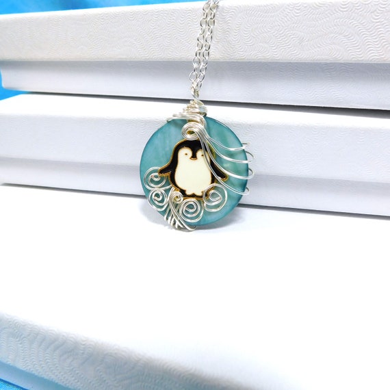 Penguin Pendant Animal Jewelry, Artisan Crafted Unique Wire Wrapped Zoo Animal Theme Sea Wildlife Necklace, Animal Lover Gift for Women