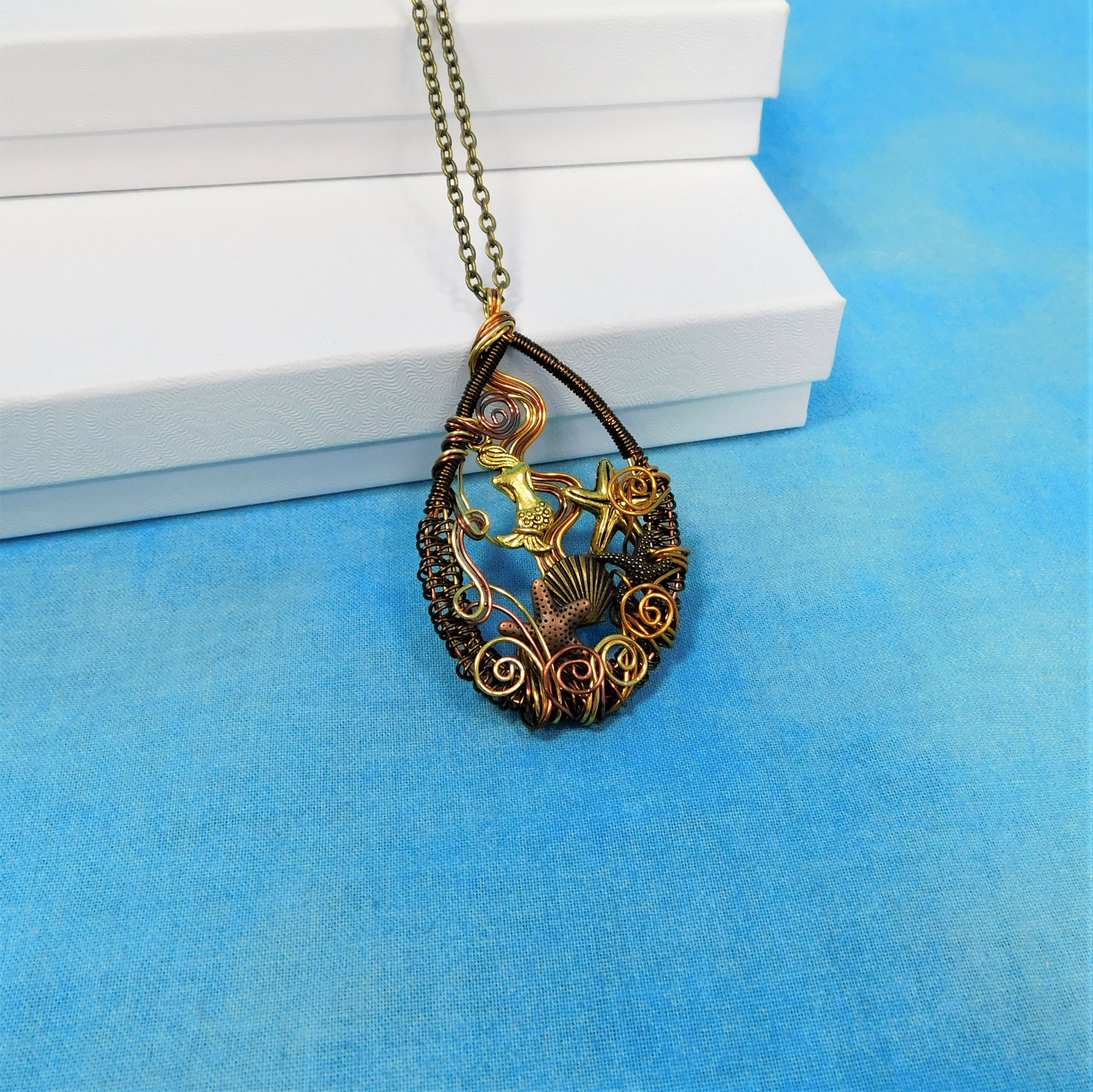 Mermaid Necklace Beach Theme Jewelry, Unique Woven Wire Wrapped Ocean ...