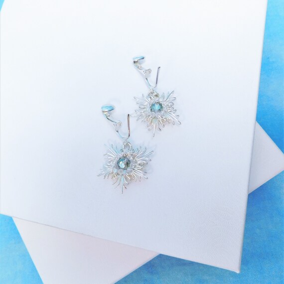 Wire Wrapped Clip On Snowflake Earrings, Non Pierced Christmas Dangles, Wearable Art Winter Theme Jewelry