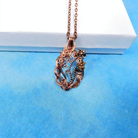 Handmade Copper  Flower Necklace, Unique Wearable Art Jewelry, Woven Wire Wrapped Artistic Flower Pendant Gift for Wife or Girlfriend