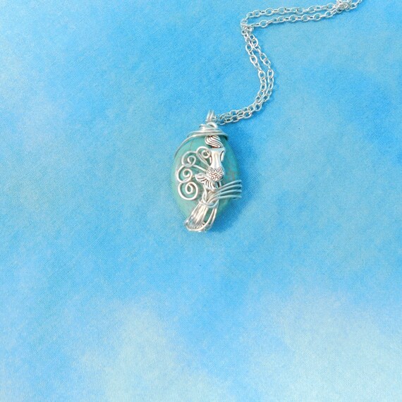 Wire Wrapped Gemstone Pendant with Mermaid, Mermaid Necklace Gemstone Jewelry Birthday or Christmas Present for Wife, Girlfriend or BFF