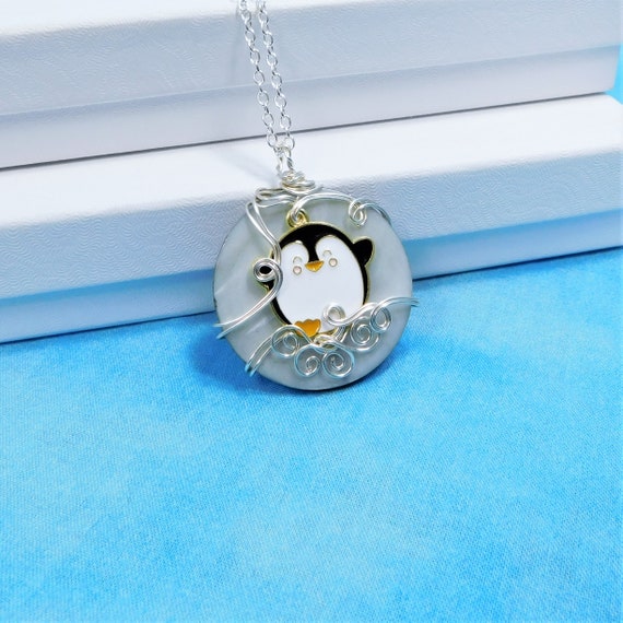 Penguin Pendant Animal Jewelry, Artisan Crafted Unique Wire Wrapped Zoo Animal Theme Sea Wildlife Necklace, Animal Lover Gift for Women