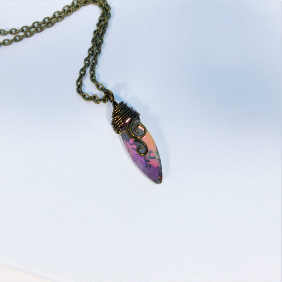 Small Wire Wrapped Crystal Drop Necklace, Unique Artistic Handmade Glass Crystal Pendant, One of Kind Wearable Art Jewelry