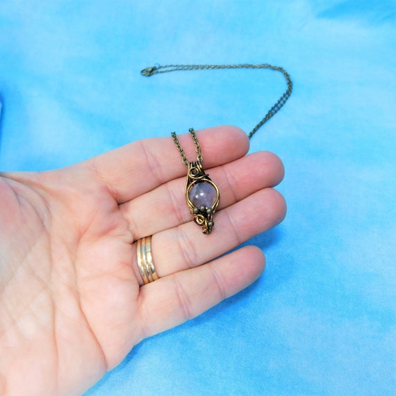Copper Wire Wrapped Amethyst Pendant, Artisan Crafted Genuine Gemstone Necklace, February Birthstone Jewelry Wearable Art Birthday Present
