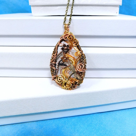 Artistic Wire Wrapped Dragonfly Necklace Memorial Pendant, Artisan Crafted Bereavement Present, Wearable Art Jewelry for Sympathy Gift