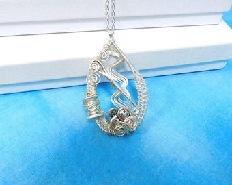 Handcrafted Sewing Theme Necklace, Unique Artisan Crafted Seamstress Pendant, Wire Wrapped Wearable Art Jewelry Present for Women Who Sew