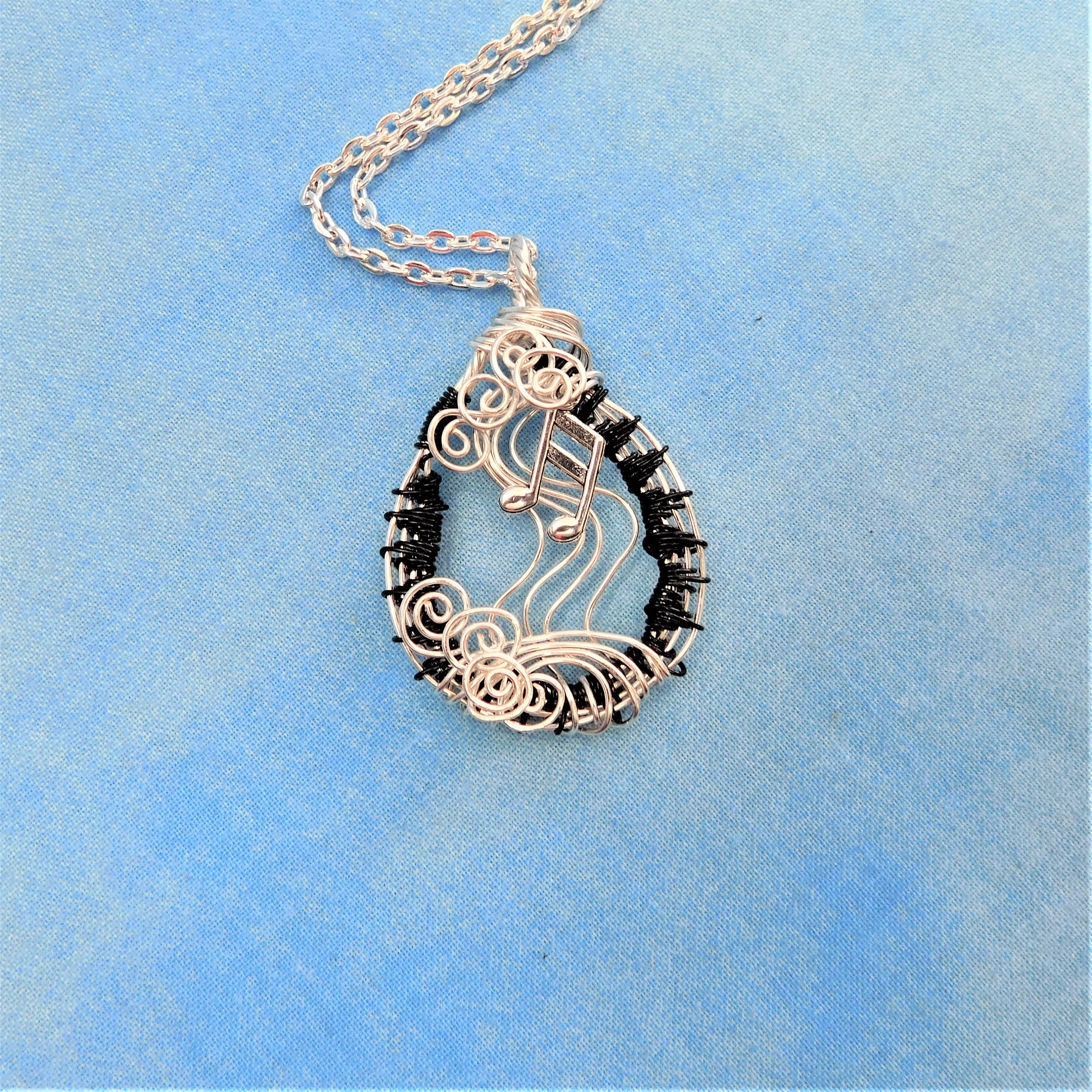 Wire Wrapped Music Note Necklace, Artisan Crafted Musician Pendant