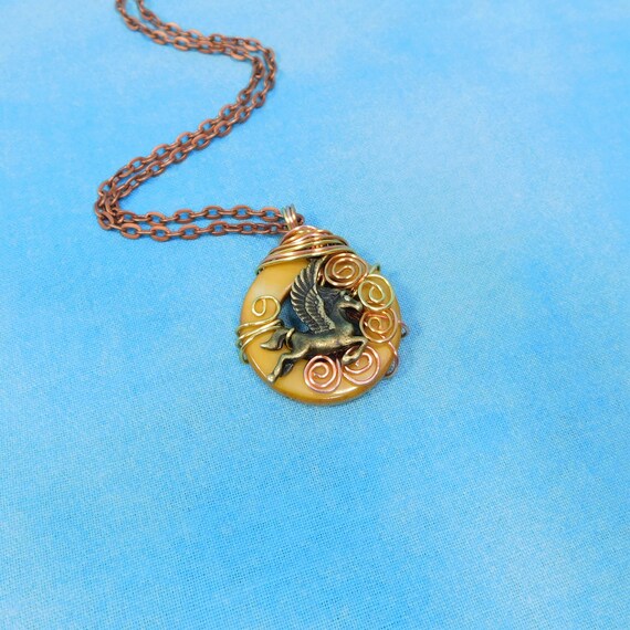 Pegasus Pendant Fantasy Jewelry Gift, Unique Copper Wire Wrapped Winged Horse Necklace, Mythology Birthday or Anniversary Present for Women