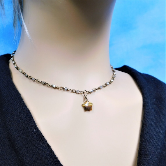 18 Inch Collarbone Length Tiger Eye Star Necklace, Gemstone Jewelry Wearable Birthday Present or Anniversary Gift for Wife or Girlfriend