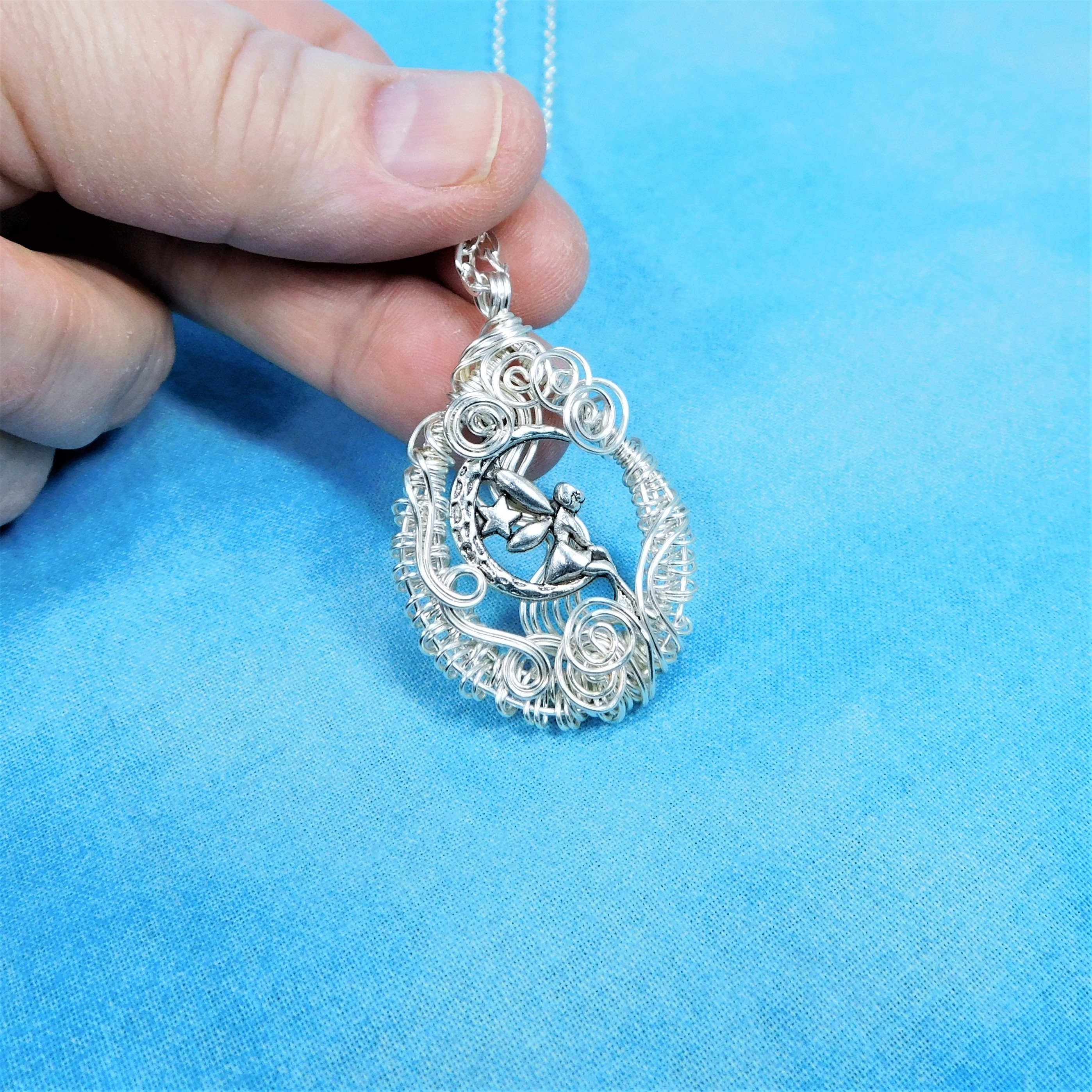 Fantasy Jewelry Fairy Necklace, Artisan Crafted Woven Wire Wrapped